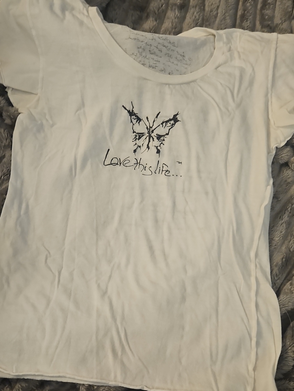 White Short Sleeve Graphic Tee with Butterfly Slogan